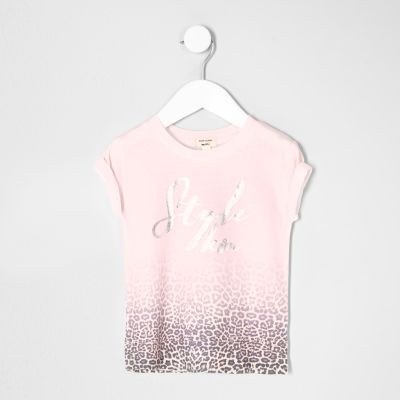 Mini girls pink faded leopard print T-shirt